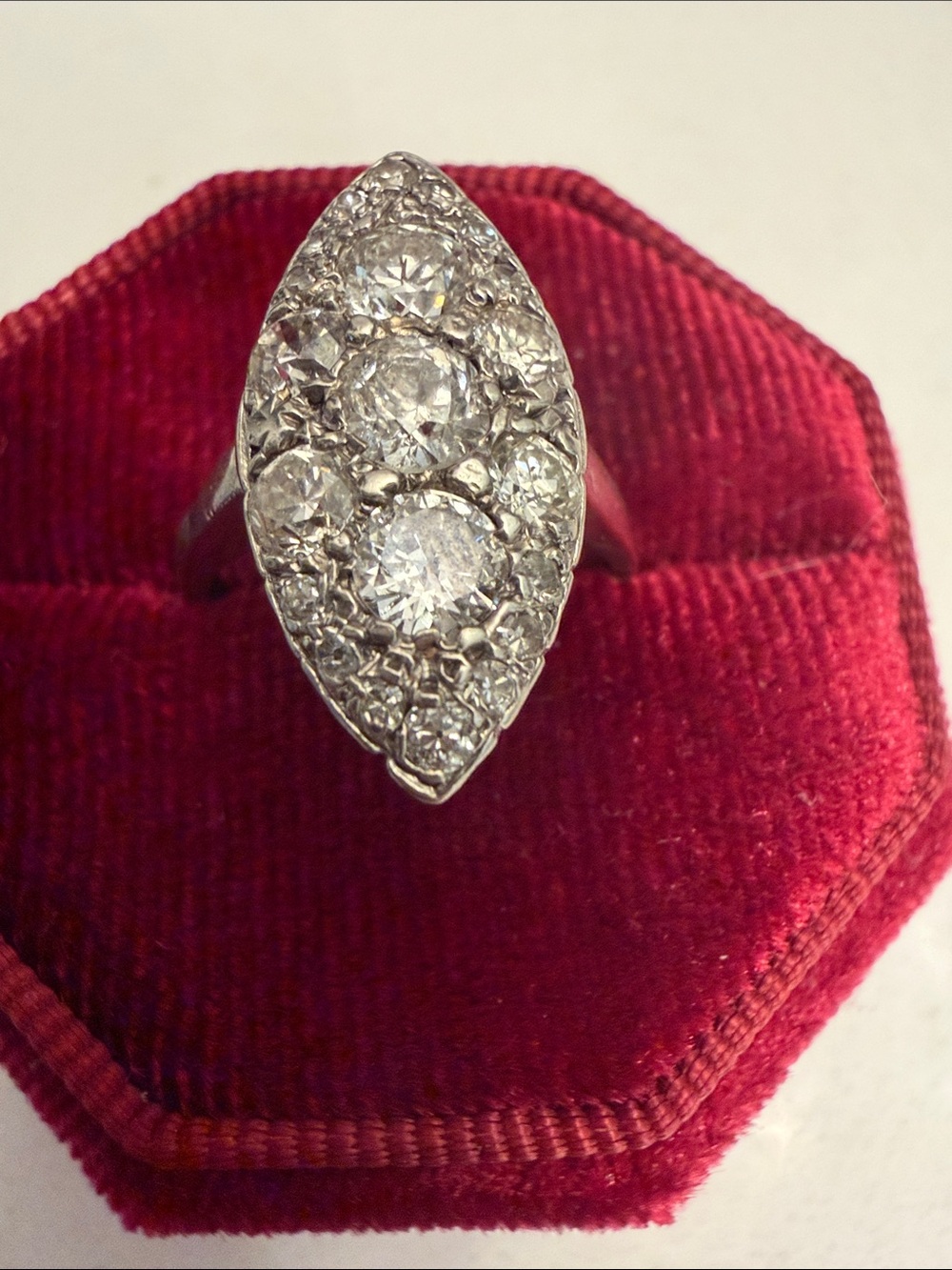 White 14k gold navette natural rose cut diamonds- Women's Jewelry - Picture 4 of 6